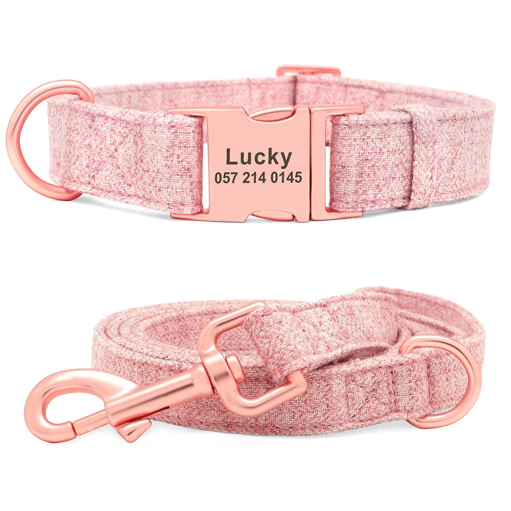 High Quality Personalized Dog Collar – Adjustable Cotton Collar with Custom Engraved ID Tag for Small, Medium & Large Dogs