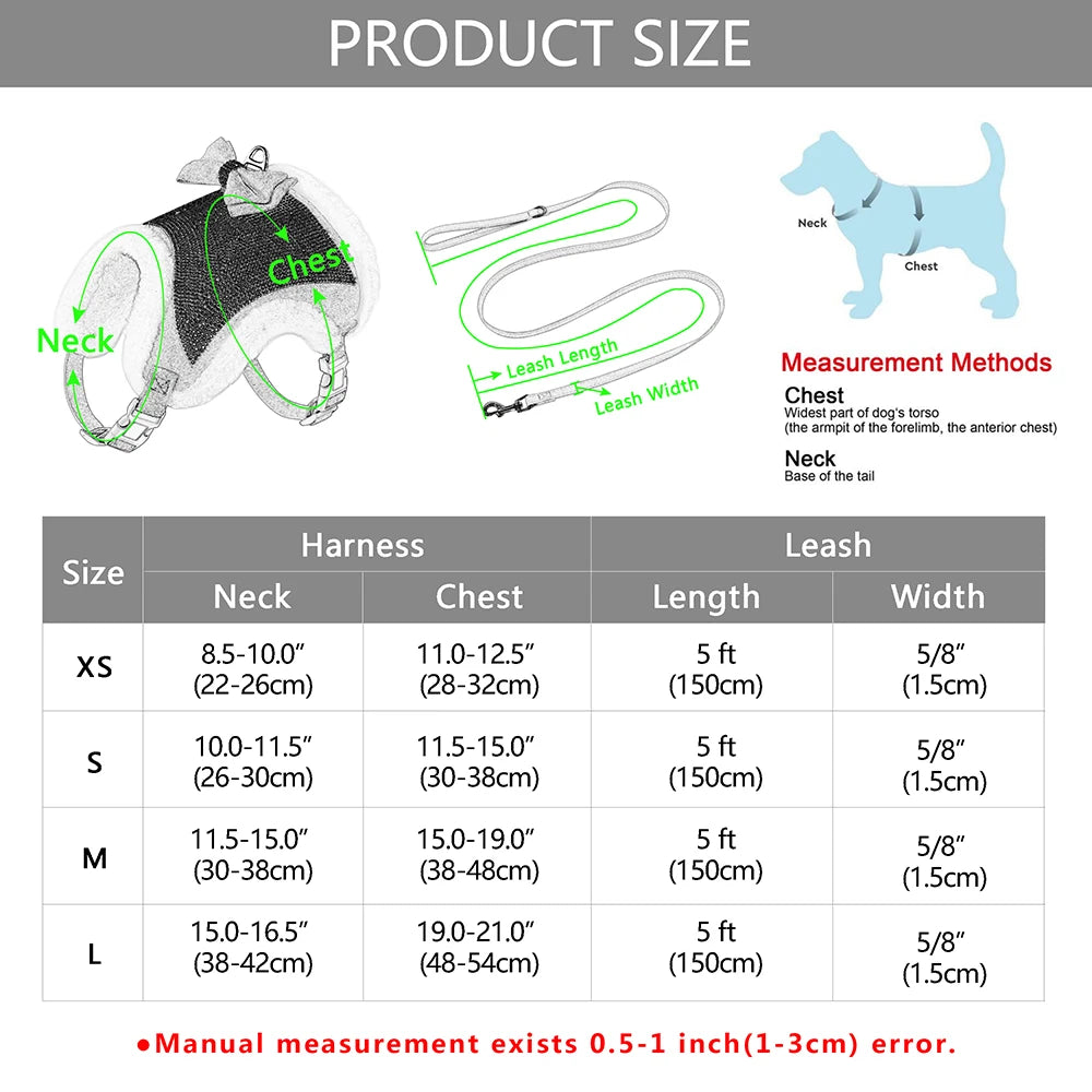 Bling Rhinestones Harness For Small Dogs Cats Soft Warm Dog Harness Vest Leash Set With Bowtie Winter Pet Clothes For Chihuahua