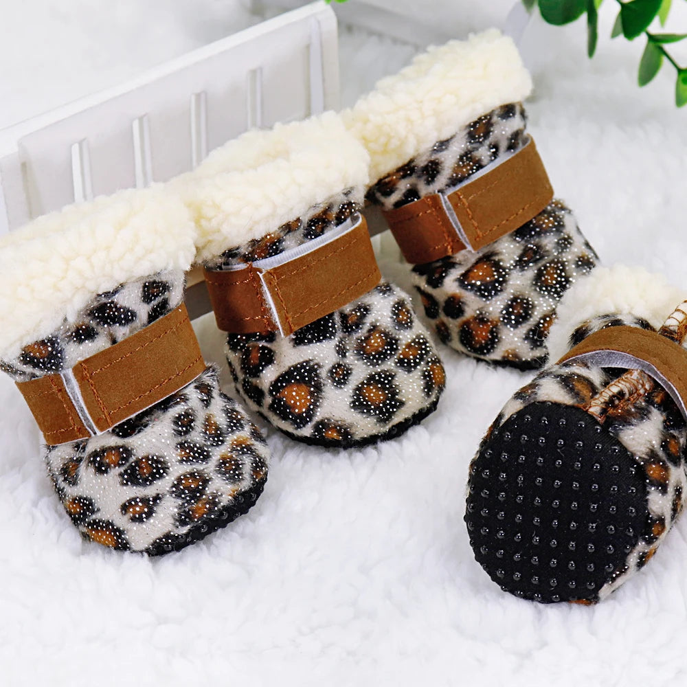 4pcs Pet Dog Shoes – Waterproof Winter Boots with Anti-Slip Soles for Small Dogs