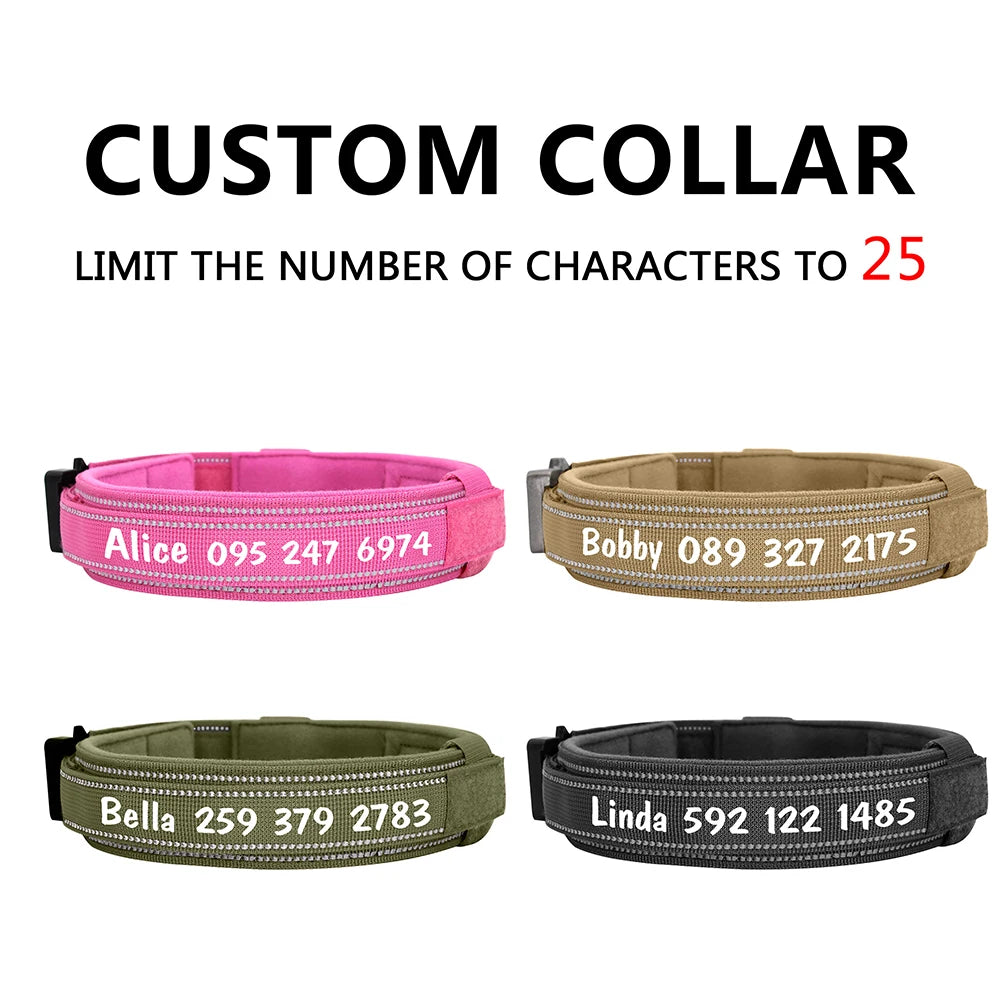 Custom Nylon Dog Collar – Military Tactical Reflective Collar for Medium & Large Dogs