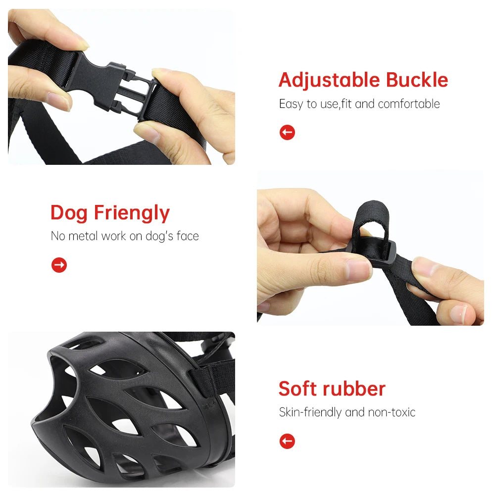 Soft Silicone Dog Muzzle – Breathable Basket Muzzle with Adjustable Straps for Small, Medium & Large Dogs