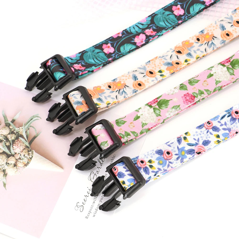 Customized Nylon Dog Collar – Floral Printed Personalized ID Tag for Dogs & Cats