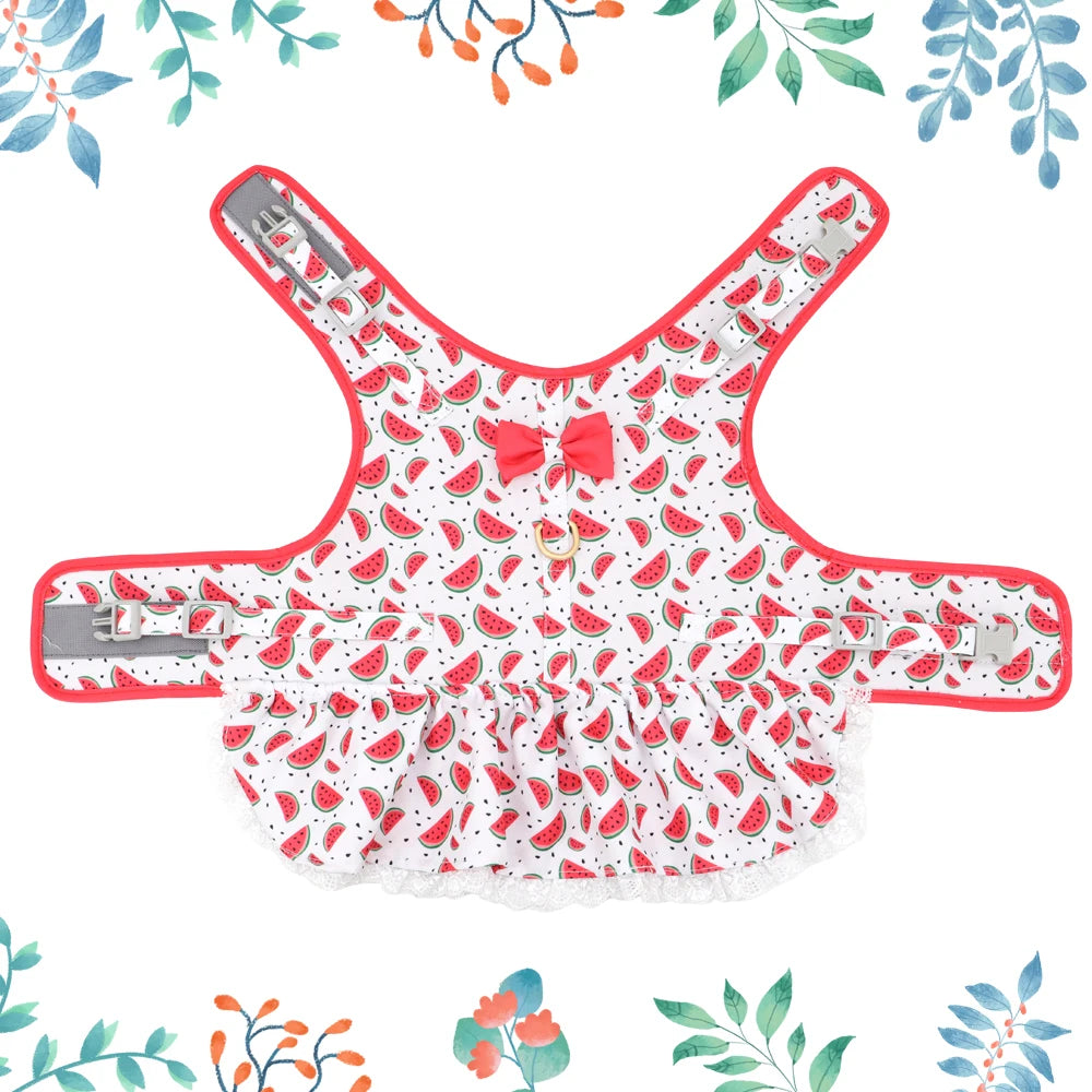 Cute Printed Dog & Cat Harness Leash Set – Summer Pet Dress Vest for Small Dogs & Cats (Chihuahua, Yorkie, Pug, French Bulldog)