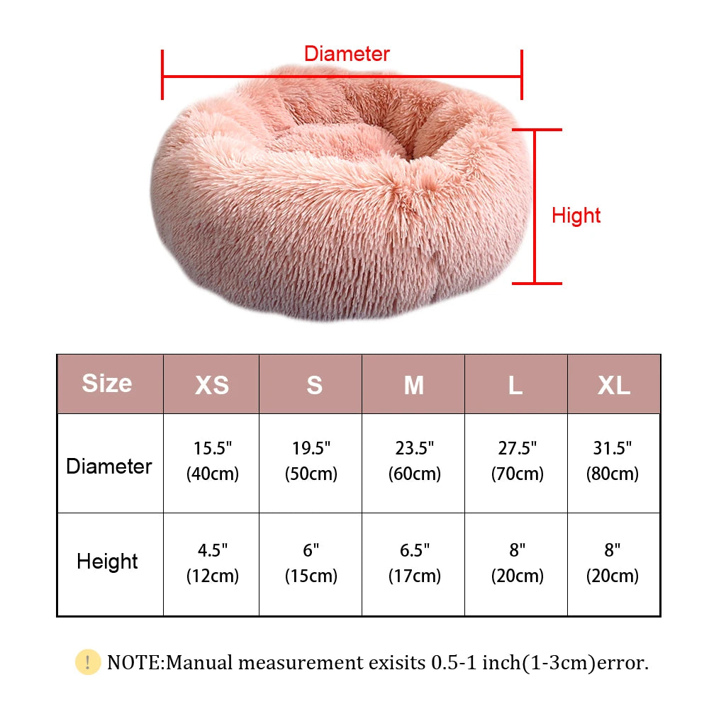 Fluffy Calming Dog Bed – Long Plush Donut Pet Bed for Dogs & Cats