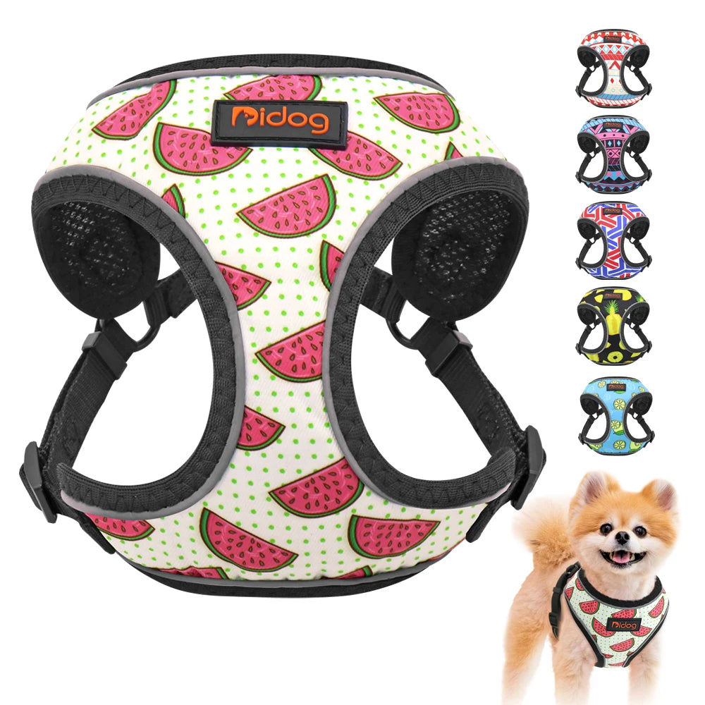Nylon Reflective Dog & Cat Harness – Adjustable Printed Vest for Small & Medium Pets, Safe Walking Harness