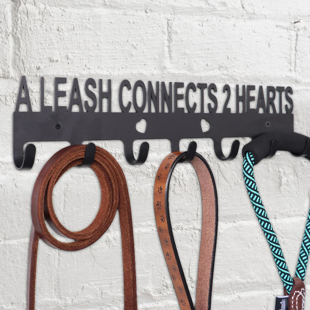 Metal Dog Leash & Key Holder Wall Rack – 4/5/7 Hooks Organizer with Free Nails