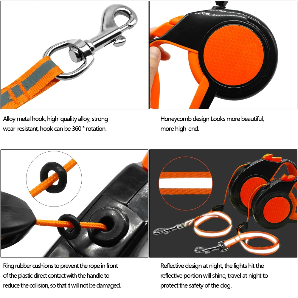 Retractable Dog Leash – Automatic Extending Nylon Lead with Reflective Tape for Small, Medium & Large Dogs (3M / 5M / 8M)