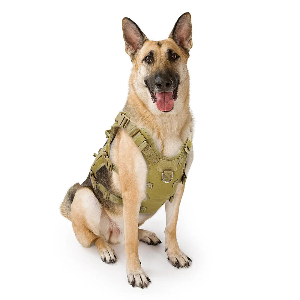 Dog Tactical Harness MOLLE Vest – Adjustable Military Training Harness with 2 Detachable Pouches for Medium & Large Dogs