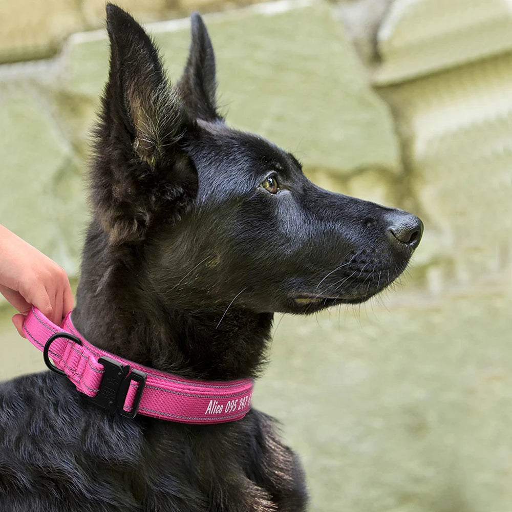 Custom Nylon Dog Collar – Military Tactical Reflective Collar for Medium & Large Dogs