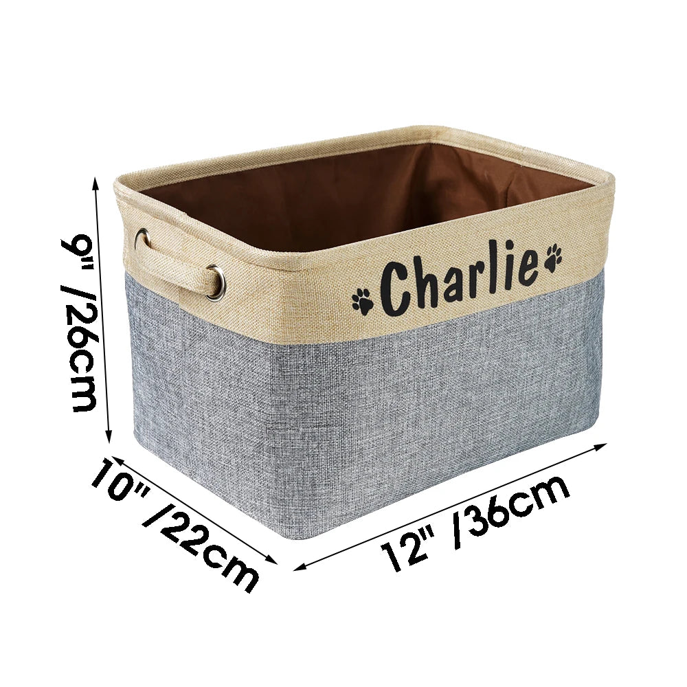 Personalized Dog Toy Storage Basket – Custom Canvas Bin with Pet’s Name