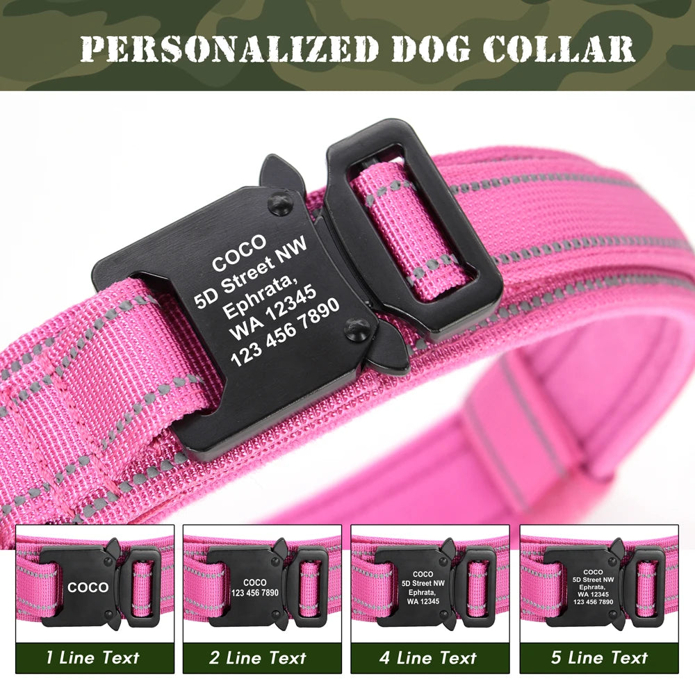Personalized Military Tactical Dog Collar – Custom Engraved Nylon Training Collar with Handle for Medium & Large Dogs