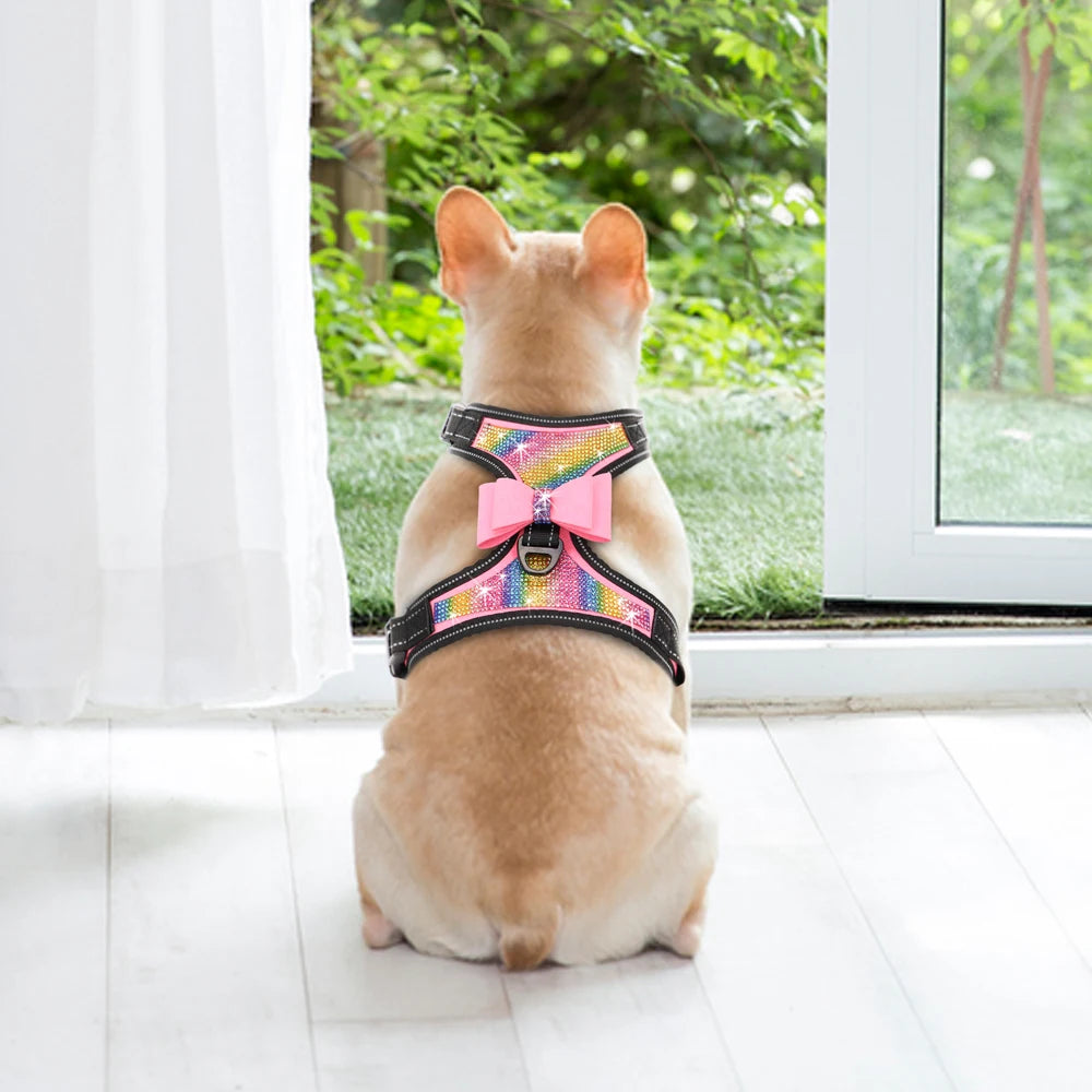 Bling Rhinestone Dog Harness – Reflective Fashion Vest with Bowknot