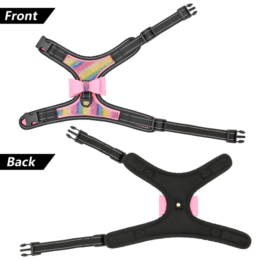 Bling Rhinestone Dog Harness – Reflective Fashion Vest with Bowknot