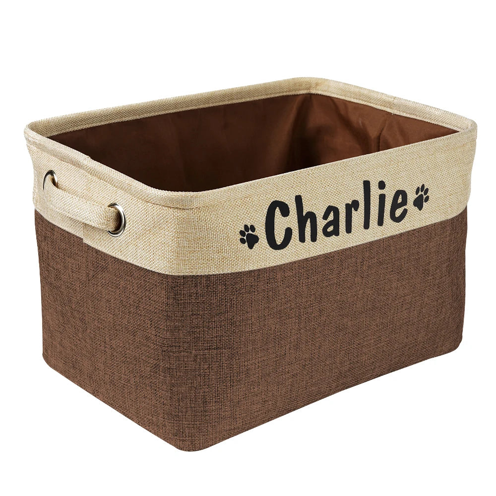 Personalized Dog Toy Storage Basket – Custom Canvas Bin with Pet’s Name