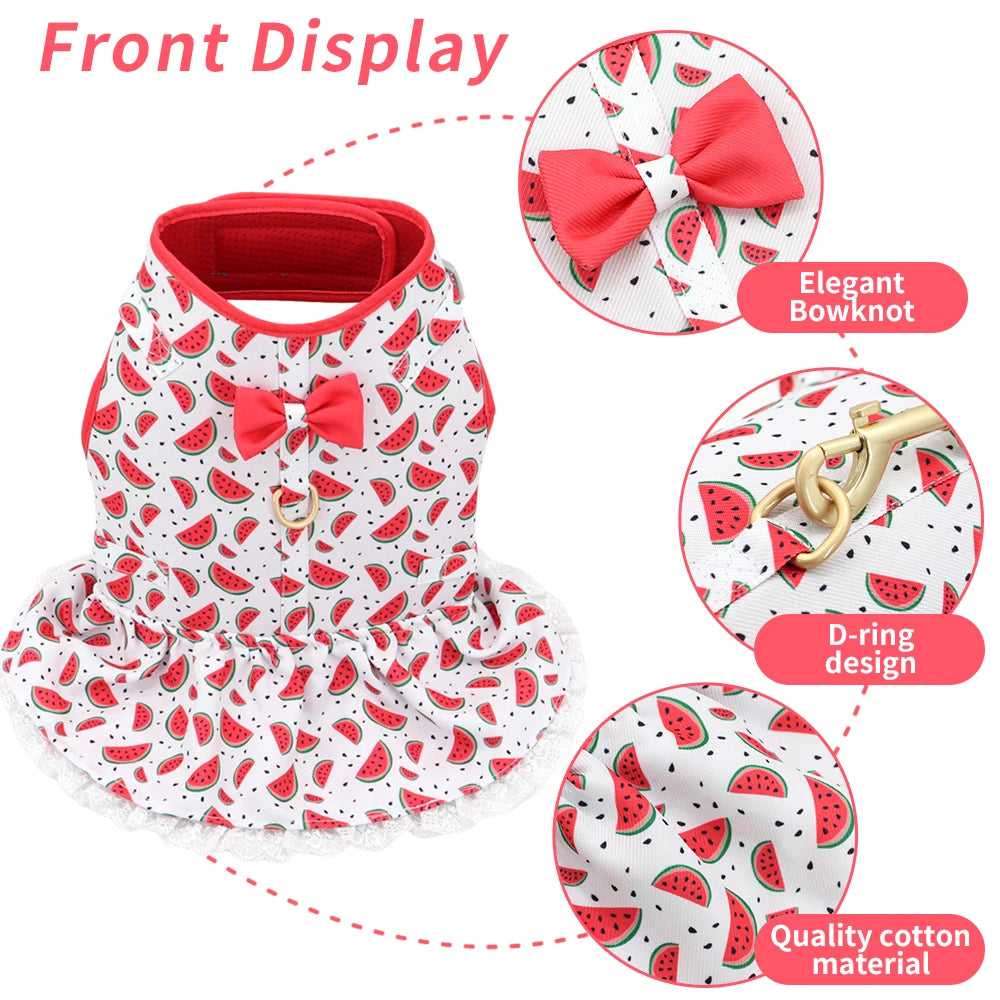 Cute Printed Dog & Cat Harness Leash Set – Summer Pet Dress Vest for Small Dogs & Cats (Chihuahua, Yorkie, Pug, French Bulldog)
