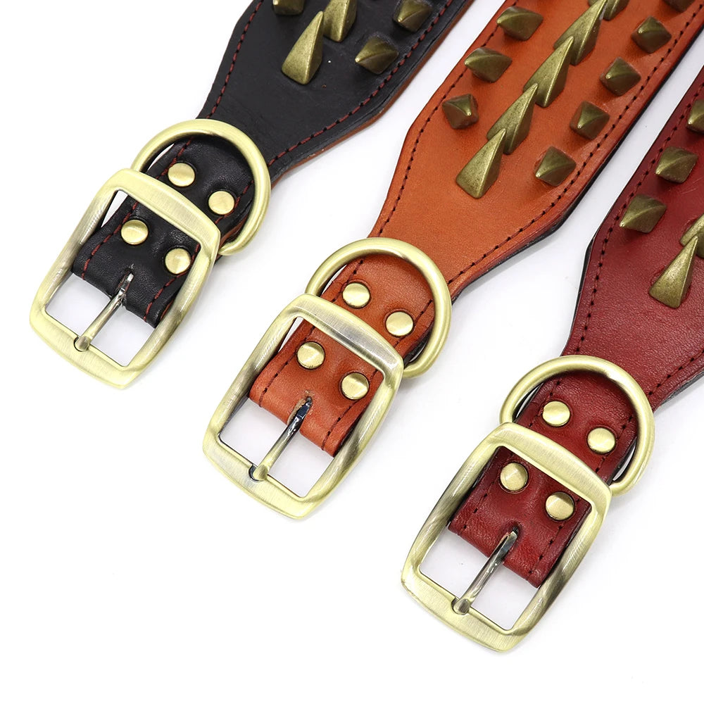 Cool Spiked Studded Leather Dog Collar – Durable Strong Collar for Medium & Large Dogs (Pitbull, Bulldog, Boxer)
