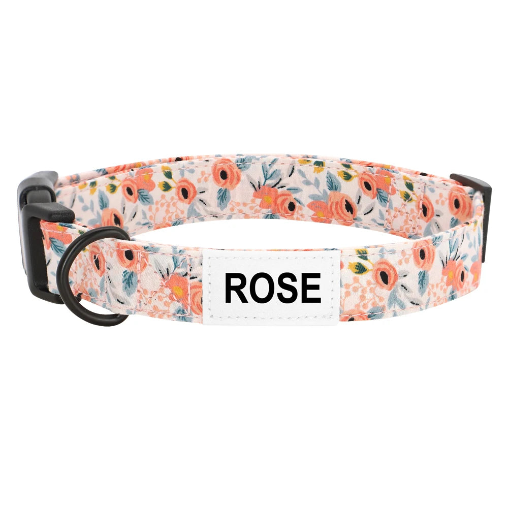 Customized Nylon Dog Collar – Floral Printed Personalized ID Tag for Dogs & Cats