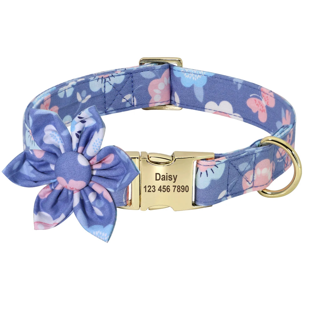 Personalized Nylon Dog Collar with Engraved ID Tag – Custom Printed Pet Collar for Small, Medium & Large Dogs