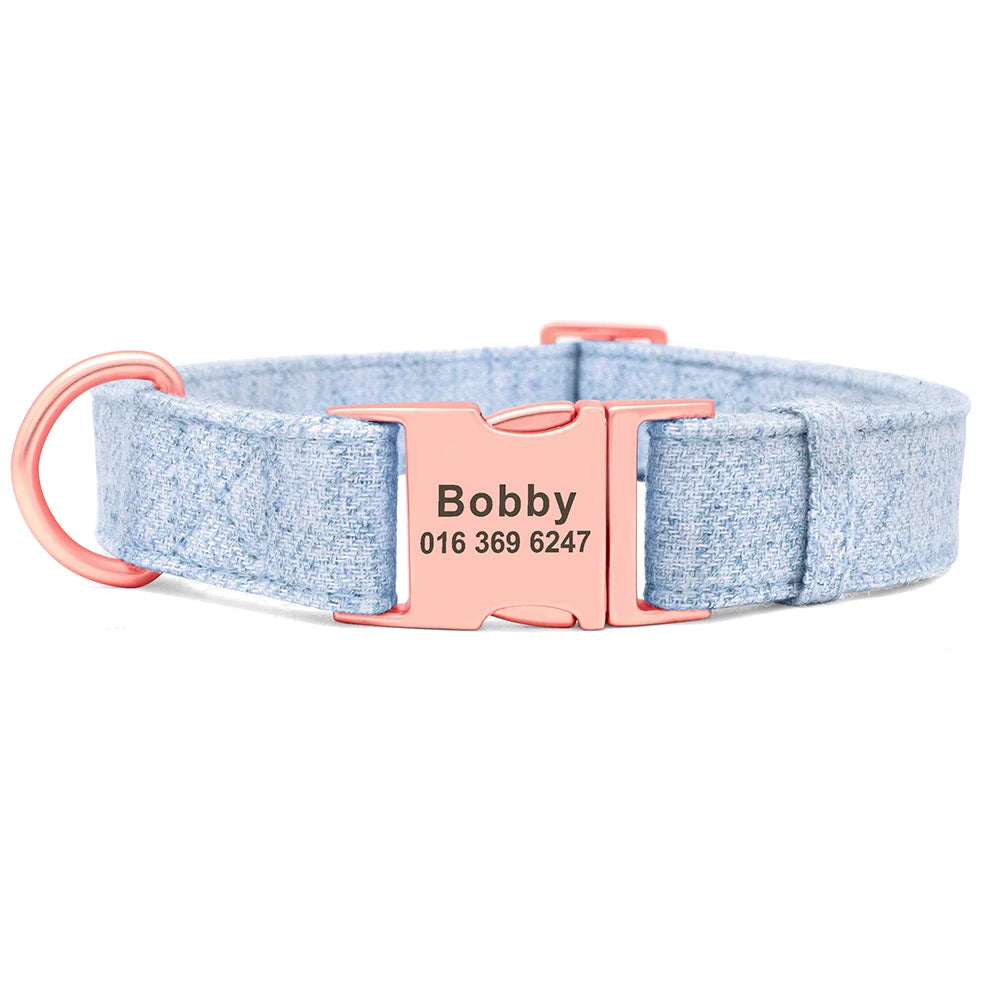 High Quality Personalized Dog Collar – Adjustable Cotton Collar with Custom Engraved ID Tag for Small, Medium & Large Dogs