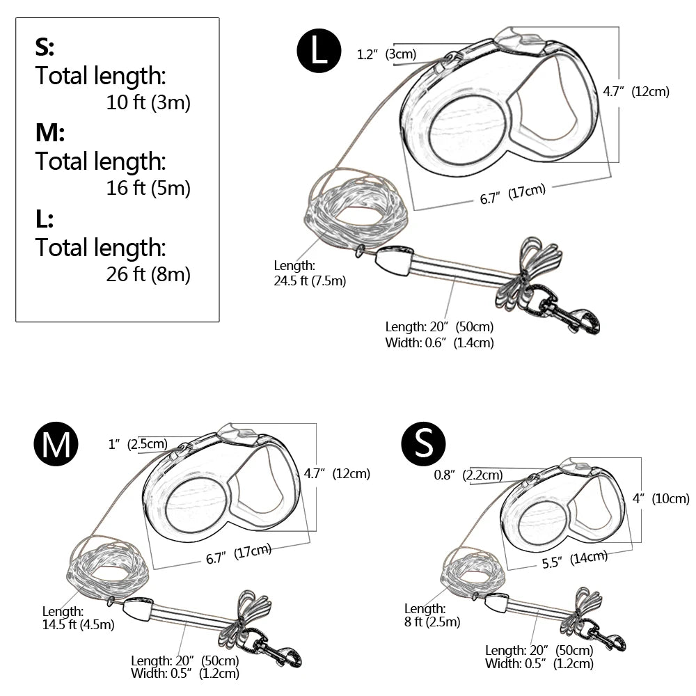 Retractable Dog Leash – Automatic Extending Nylon Lead with Reflective Tape for Small, Medium & Large Dogs (3M / 5M / 8M)