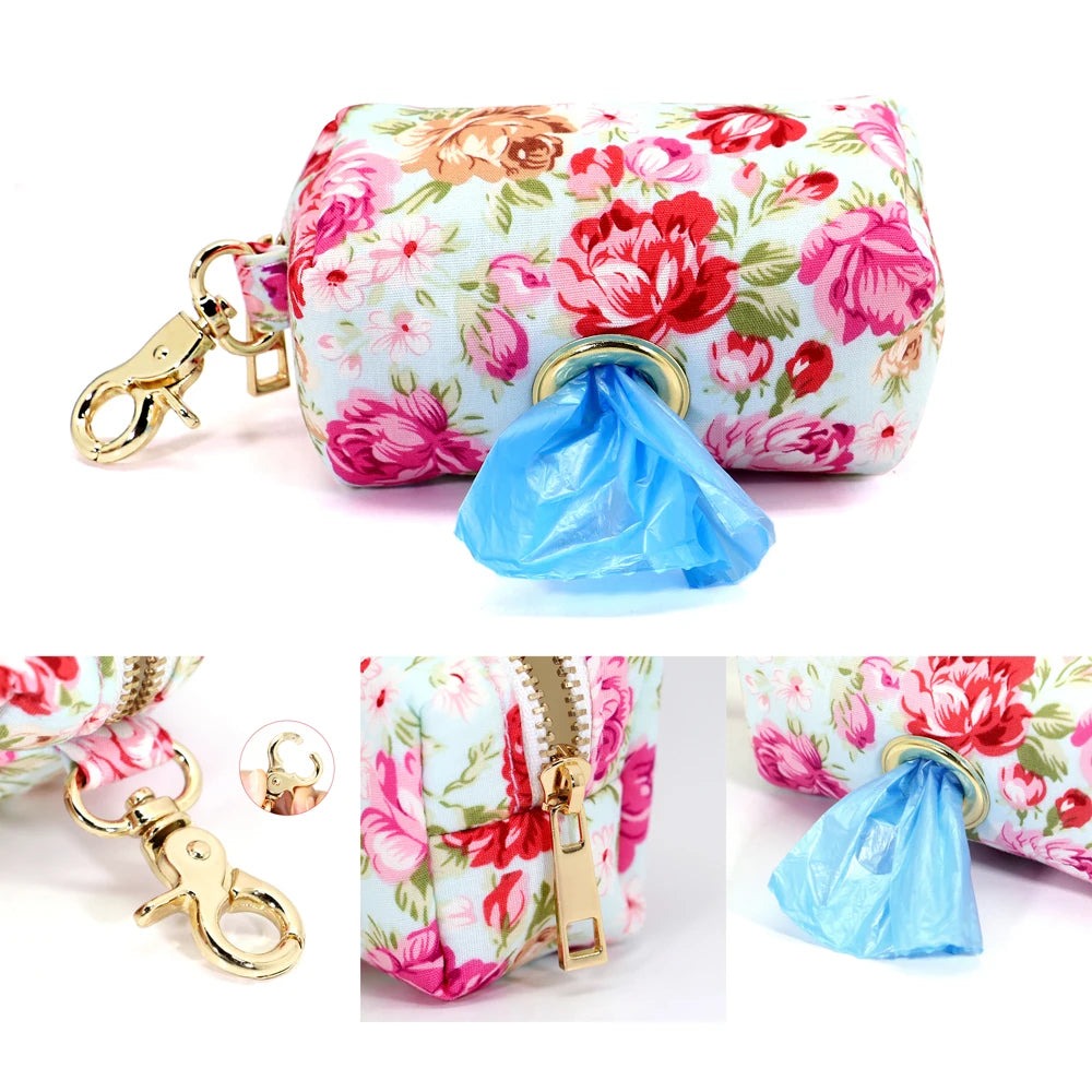 Personalized Dog Collar & Leash Set with Engraved ID Tag + Matching Treat Bag – Custom Adjustable Collar for Small, Medium &amp; Large Dogs (Pink / Blue / Beige)