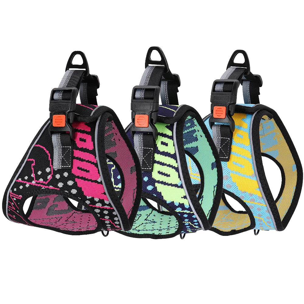 Nylon Printed Pet Dog Harness Vest Adjustable No Pull Puppy Dog Cat Harness Reflective For Small Medium Dogs Chihuahua Pug
