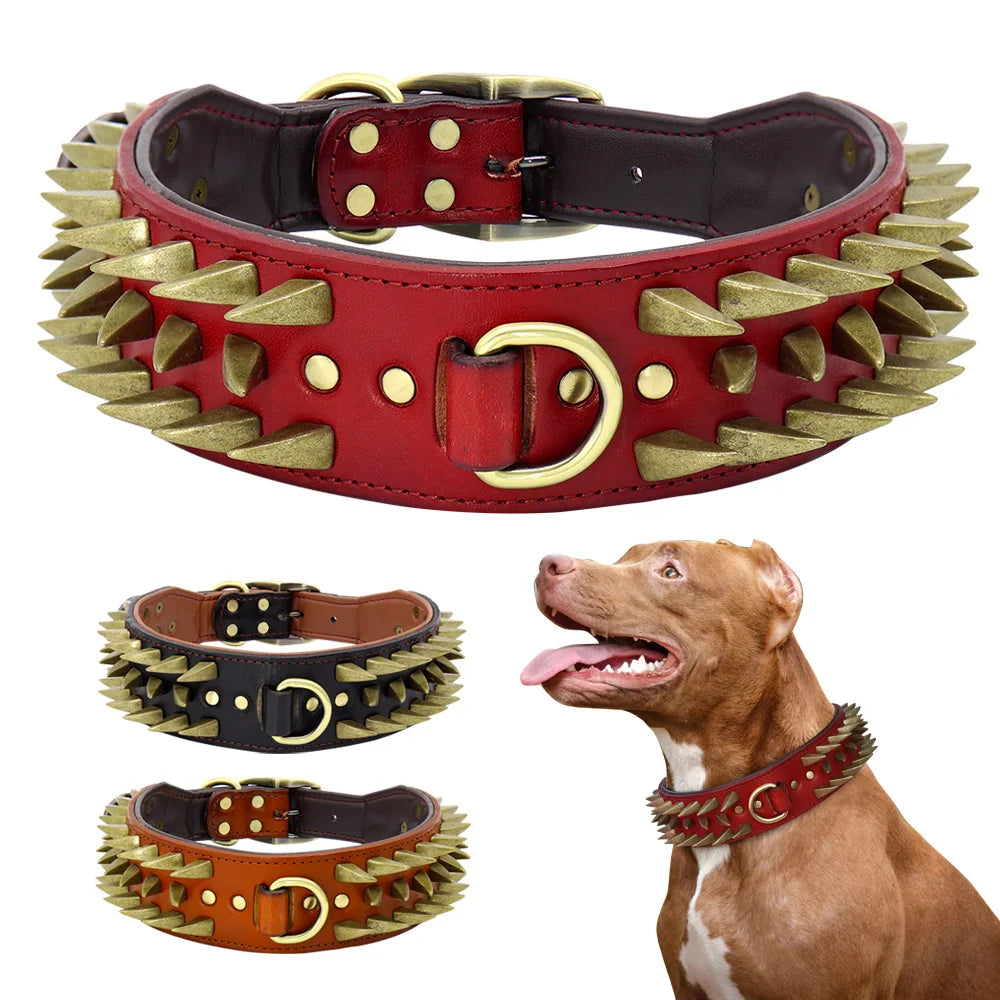 Cool Spiked Studded Leather Dog Collar – Durable Strong Collar for Medium & Large Dogs (Pitbull, Bulldog, Boxer)