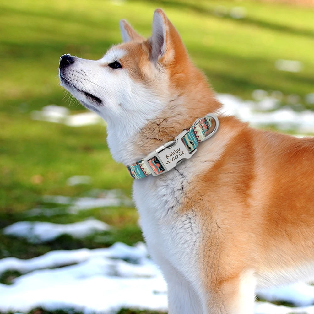 Custom Engraved Dog Collar – Personalized Printed Nylon Collar with ID Tag, Name & Phone Number for Small & Large Dogs