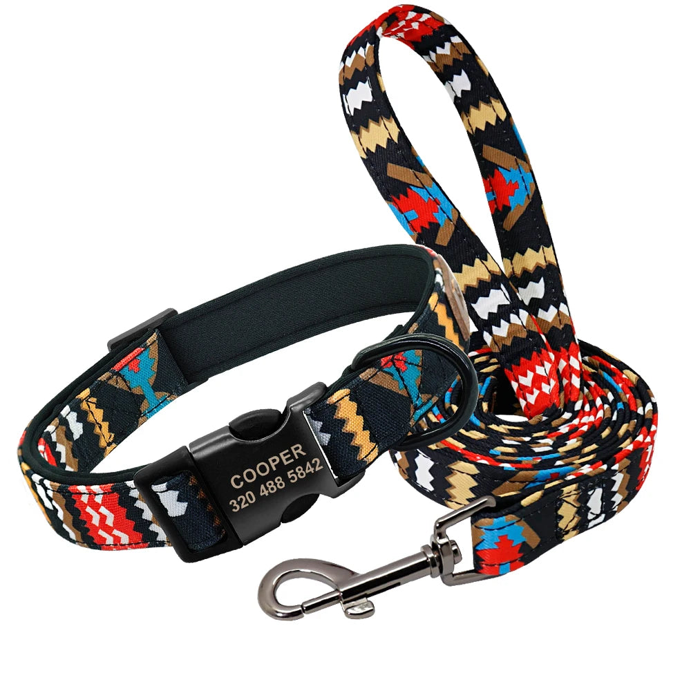 Custom Engraved Dog Collar + Optional Leash – Personalized Nylon ID Tag for Small, Medium & Large Dogs