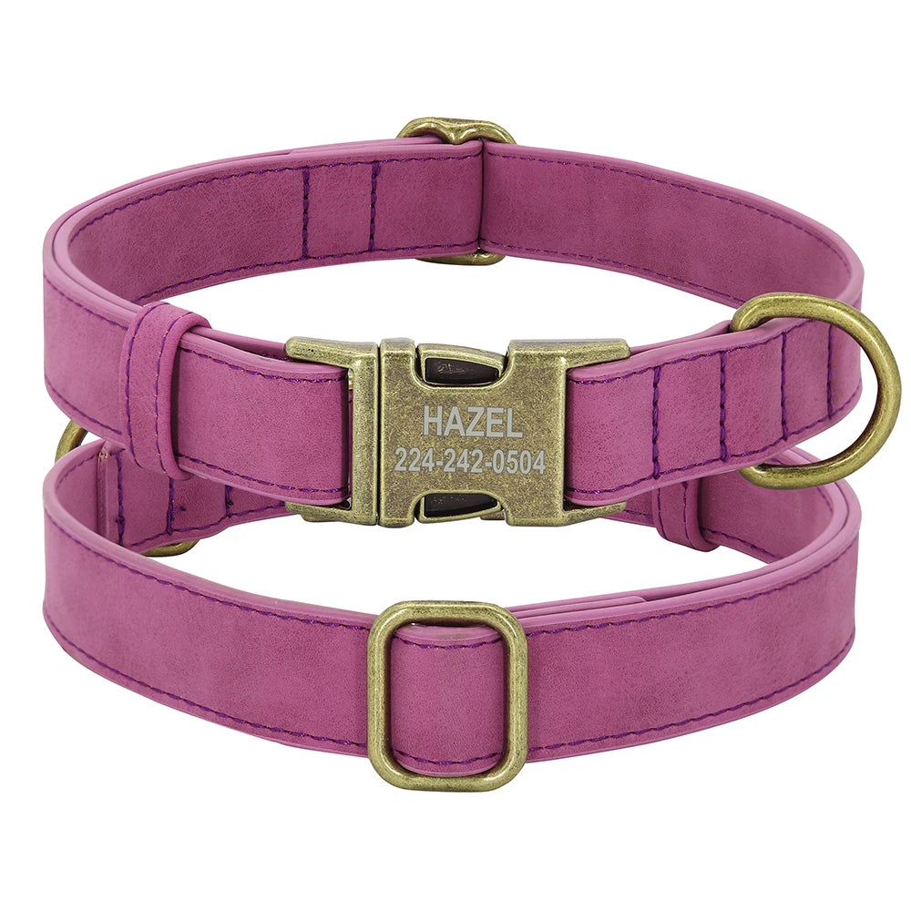 Personalized Leather Dog Collar – Free Engraved ID Tag for Dogs