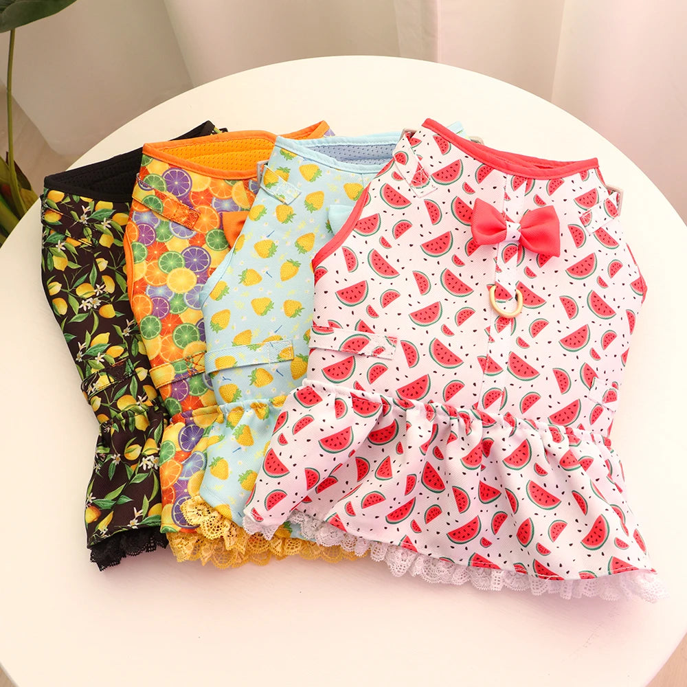 Cute Printed Dog & Cat Harness Leash Set – Summer Pet Dress Vest for Small Dogs & Cats (Chihuahua, Yorkie, Pug, French Bulldog)