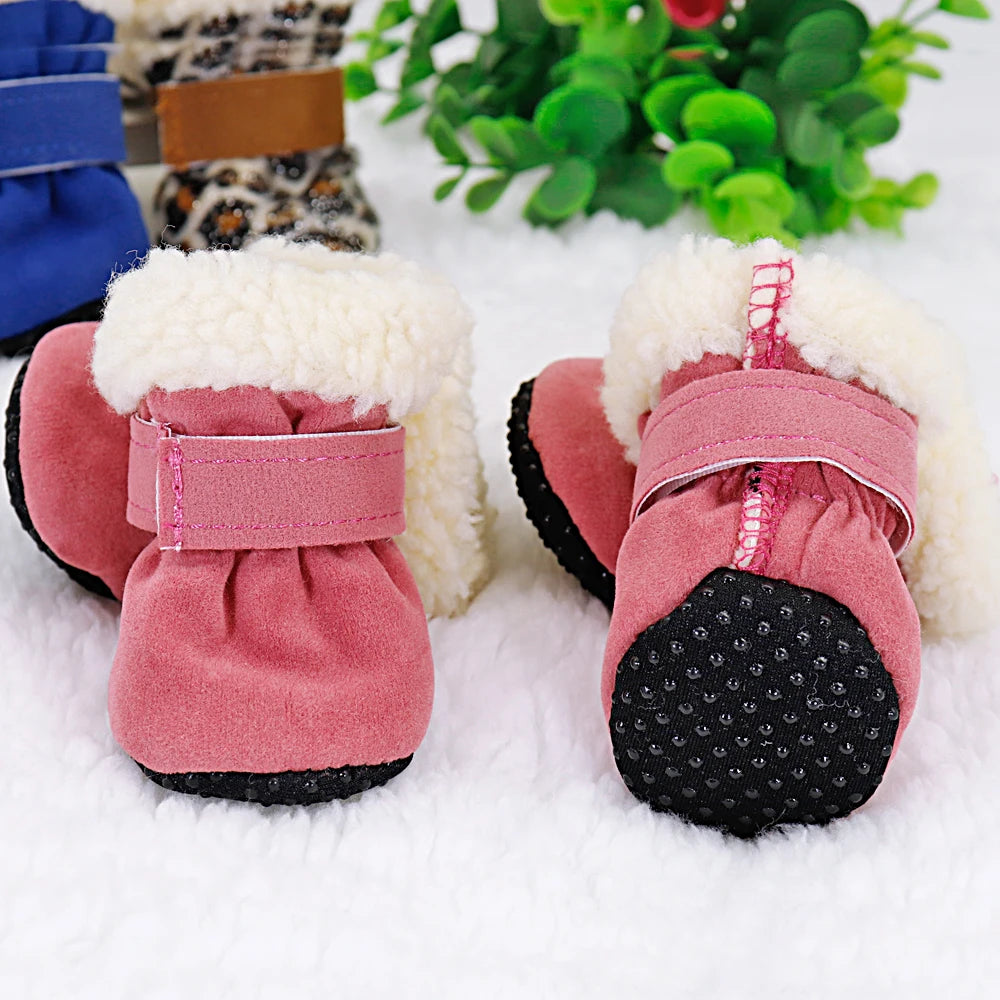 4pcs Pet Dog Shoes – Waterproof Winter Boots with Anti-Slip Soles for Small Dogs