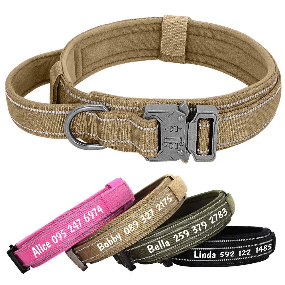 Custom Nylon Dog Collar – Military Tactical Reflective Collar for Medium & Large Dogs
