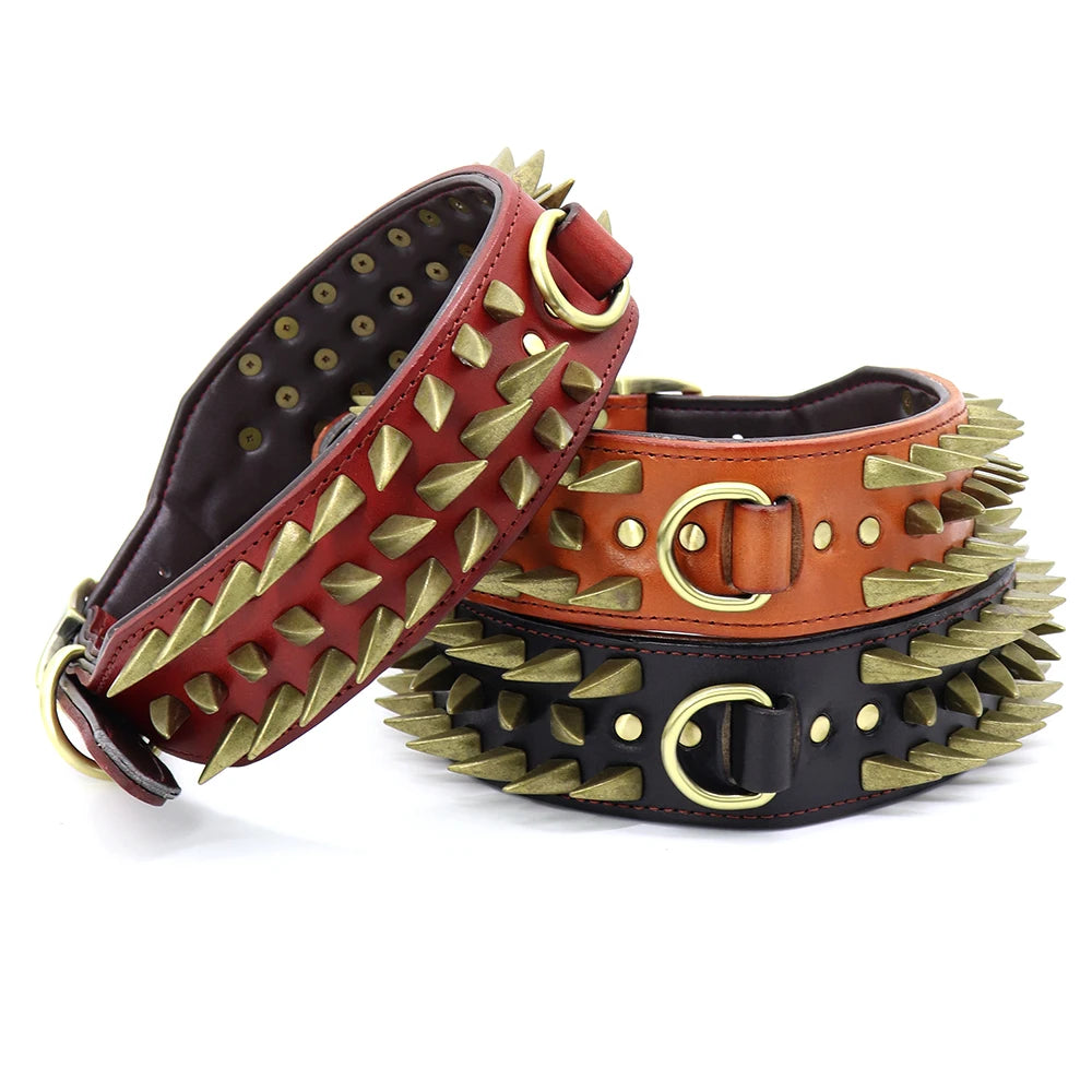 Cool Spiked Studded Leather Dog Collar – Durable Strong Collar for Medium & Large Dogs (Pitbull, Bulldog, Boxer)