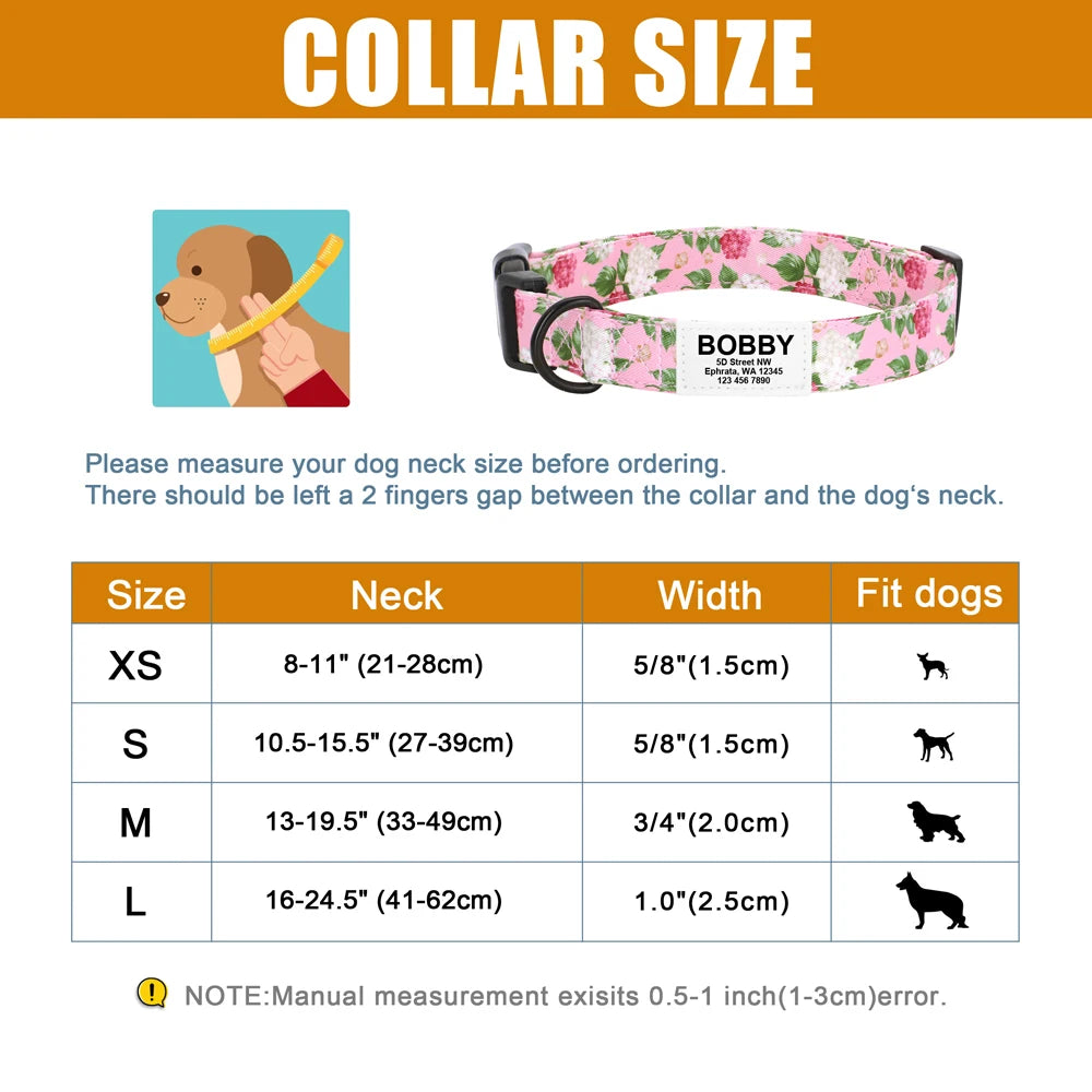 Customized Nylon Dog Collar – Floral Printed Personalized ID Tag for Dogs & Cats