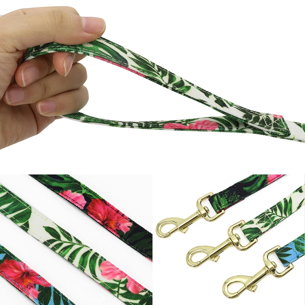 Printed Mesh Dog & Cat Harness Leash Set – Adjustable No-Pull Pet Vest with Matching Lead (Pink / Black / Blue)