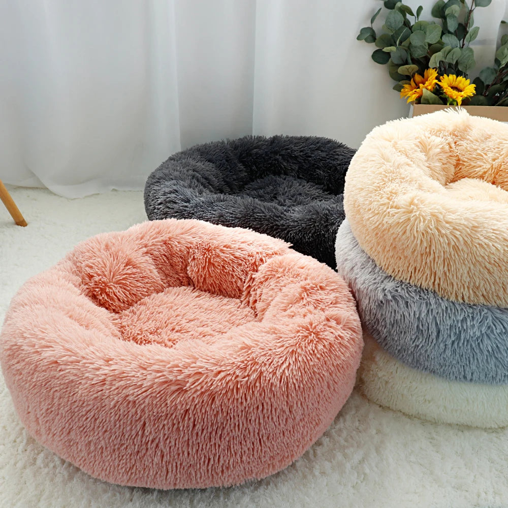 Long Plush Cat & Dog Bed – Soft Round Winter Pet Cushion Nest (50/60/70cm)