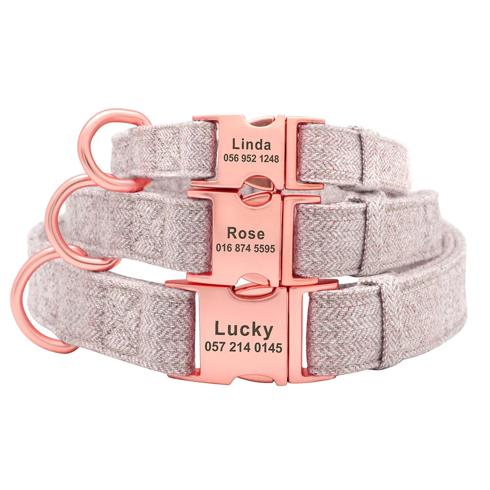 High Quality Personalized Dog Collar – Adjustable Cotton Collar with Custom Engraved ID Tag for Small, Medium & Large Dogs