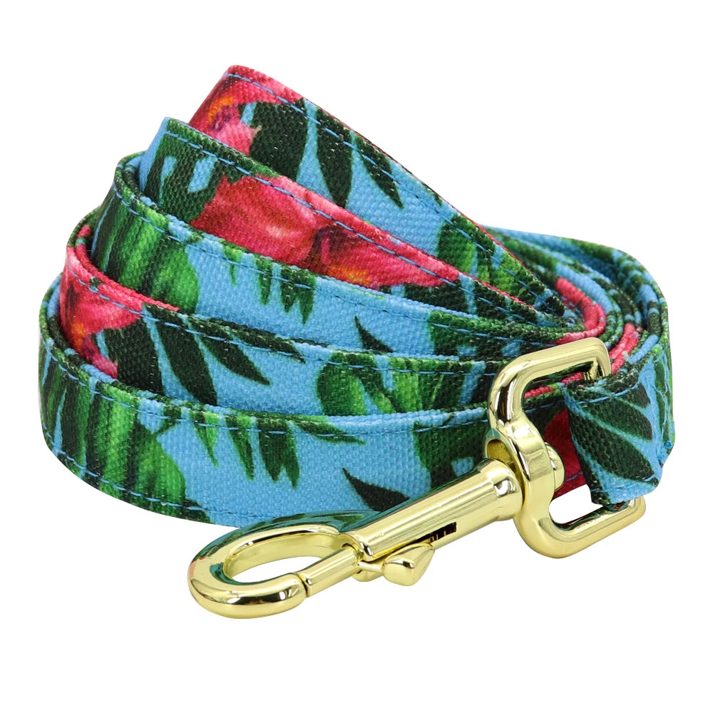 Printed Mesh Dog & Cat Harness Leash Set – Adjustable No-Pull Pet Vest with Matching Lead (Pink / Black / Blue)