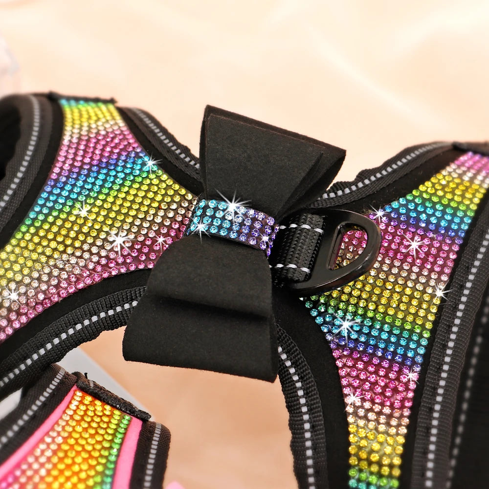 Bling Rhinestone Dog Harness – Reflective Fashion Vest with Bowknot