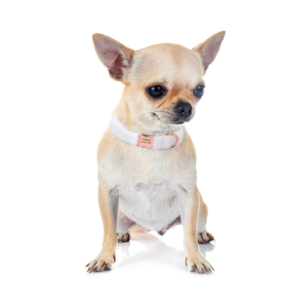 Soft Personalized Dog Collar – Winter Warm Fur Customized ID Collars for Small, Medium & Large Dogs (French Bulldog, Chihuahua)
