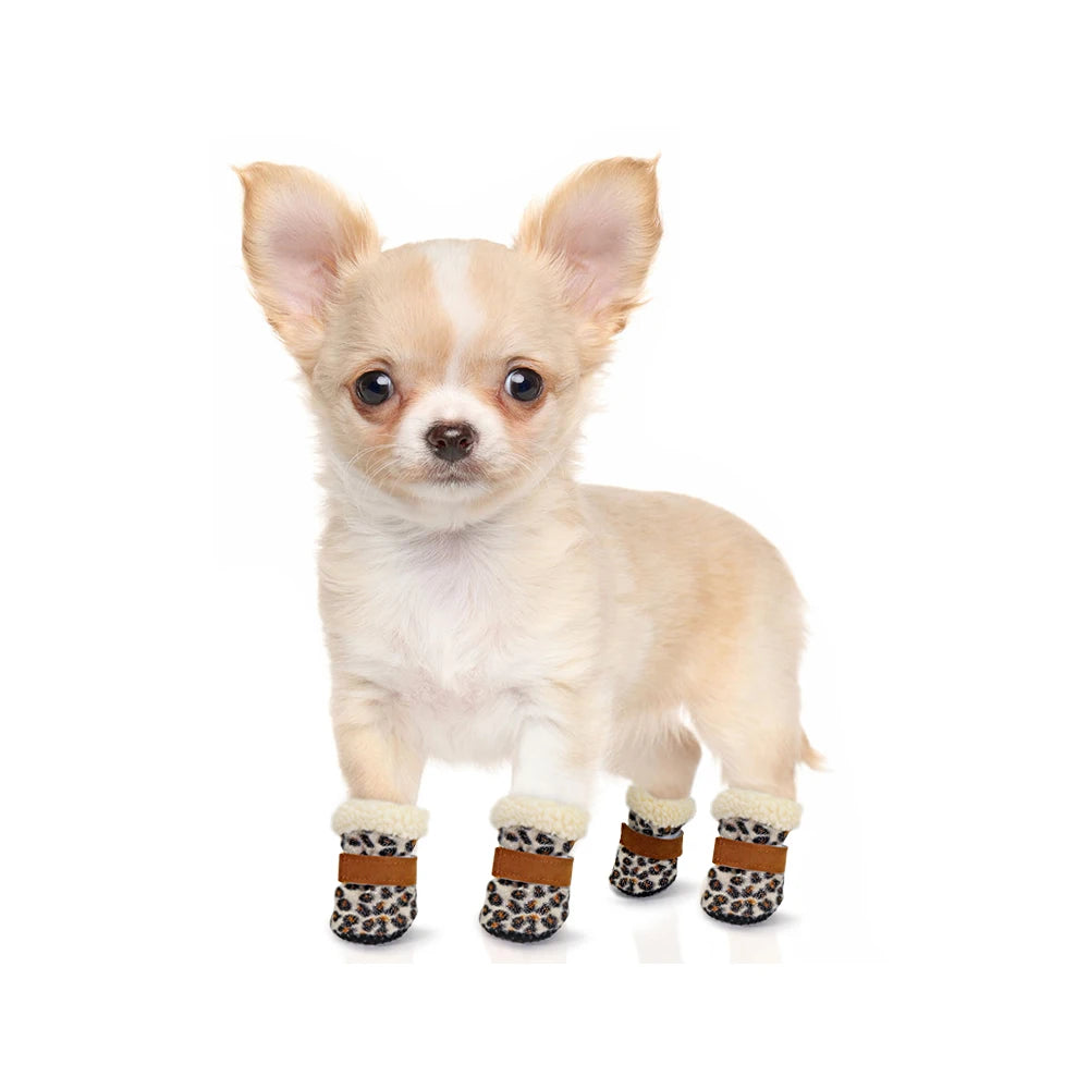 4pcs Pet Dog Shoes – Waterproof Winter Boots with Anti-Slip Soles for Small Dogs