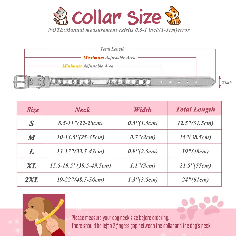 Personalized Dog Tag Collar – Bling Rhinestone Nylon Pet Collar with Soft Padded Lining, Free Engraving for Small Medium Dogs & Cats