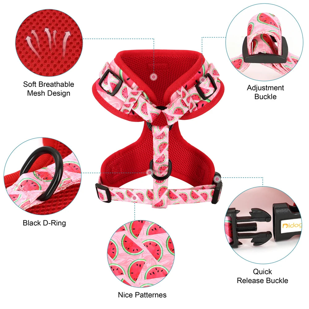 6-Piece Dog Harness Set – Fashion Printed Harness with Matching Collar, Leash, Bandana, Bowtie & Poop Bag Holder for Small & Medium Dogs