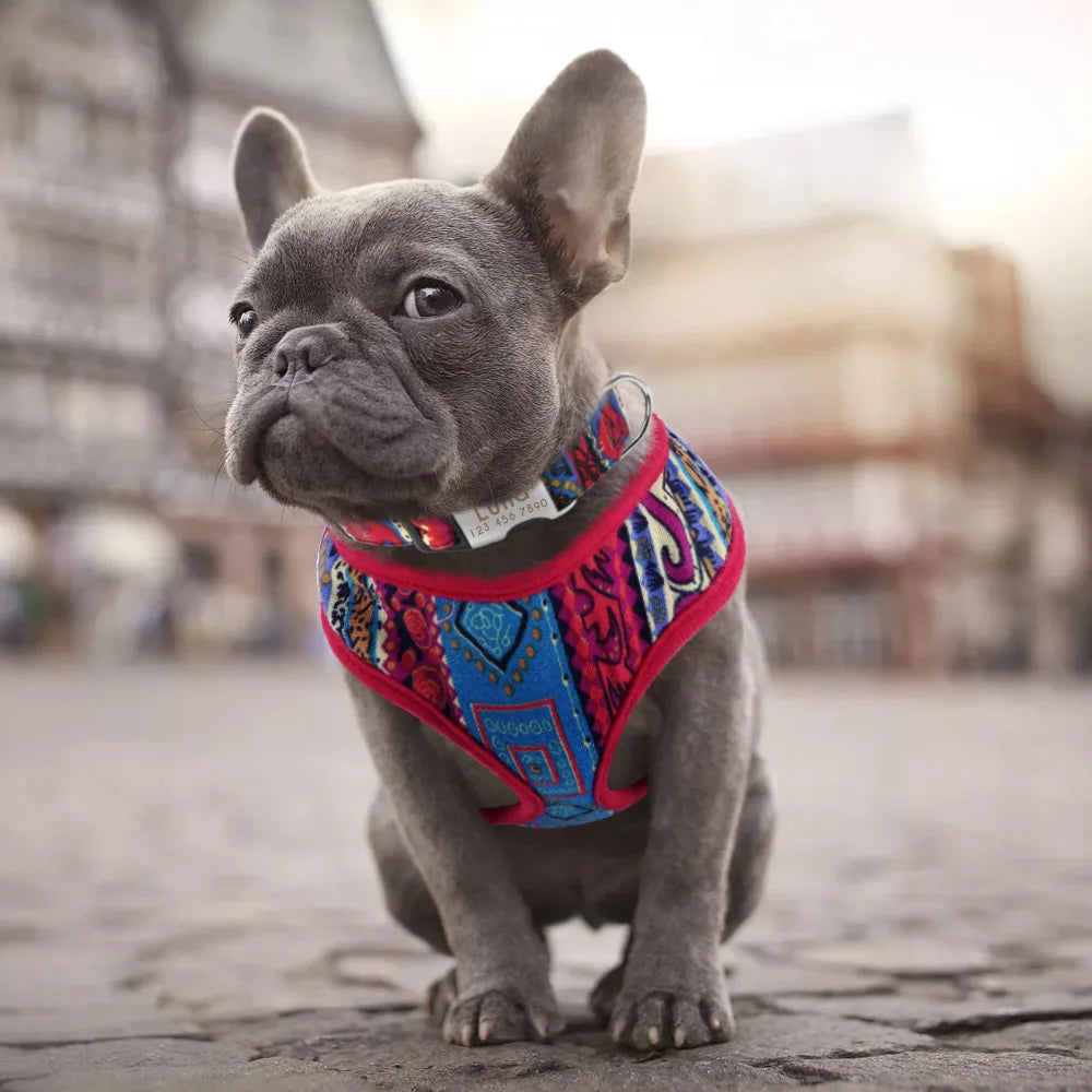 Adjustable Nylon Dog Harness Breathable Printed Dog Harness Vest For Small Medium Large Dogs French Bulldog Pet Supplies