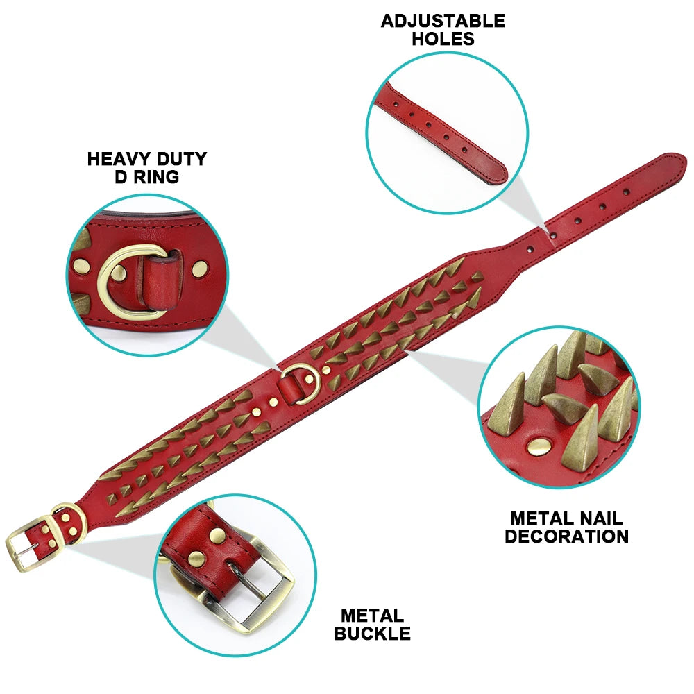 Cool Spiked Studded Leather Dog Collar – Durable Strong Collar for Medium & Large Dogs (Pitbull, Bulldog, Boxer)