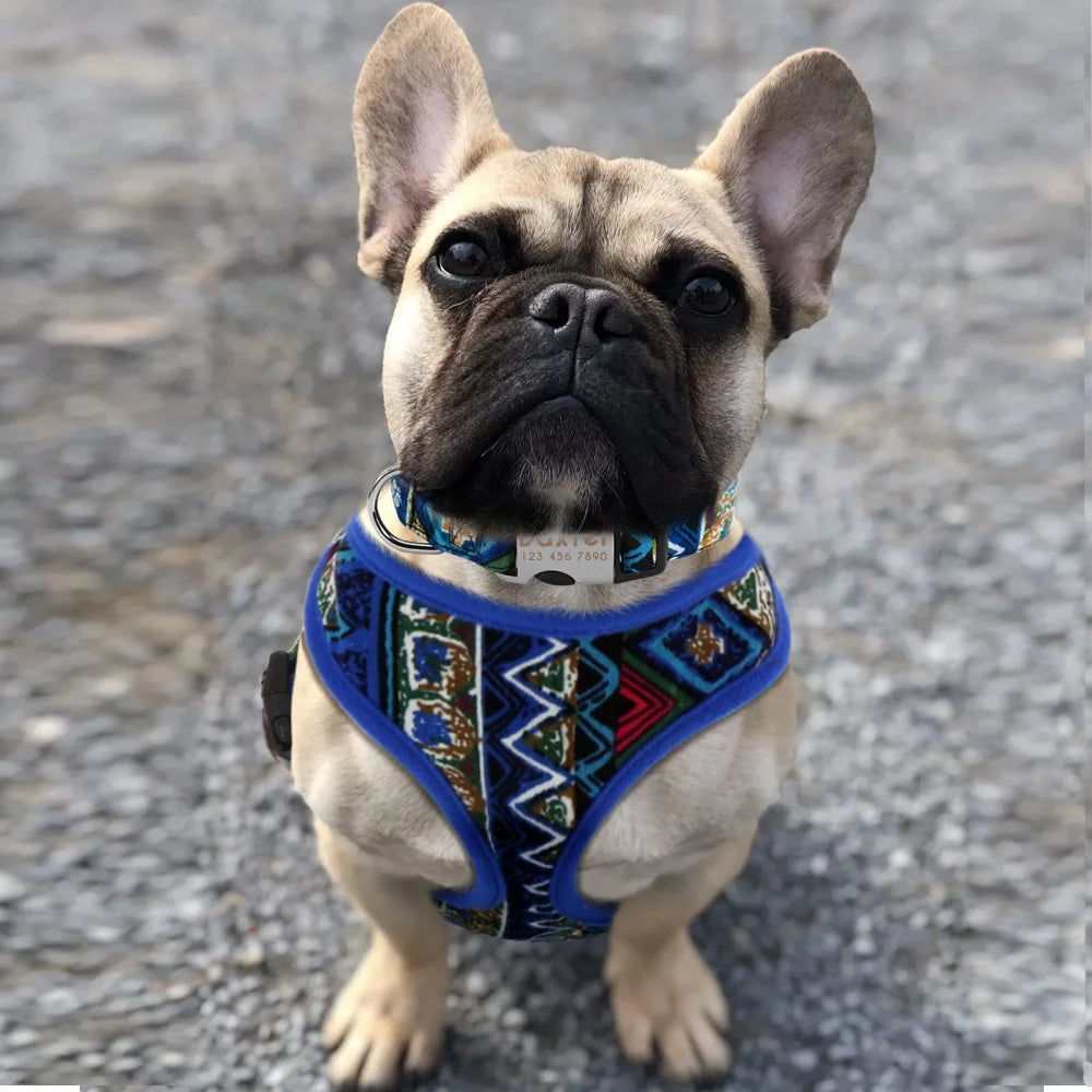 Adjustable Nylon Dog Harness Breathable Printed Dog Harness Vest For Small Medium Large Dogs French Bulldog Pet Supplies