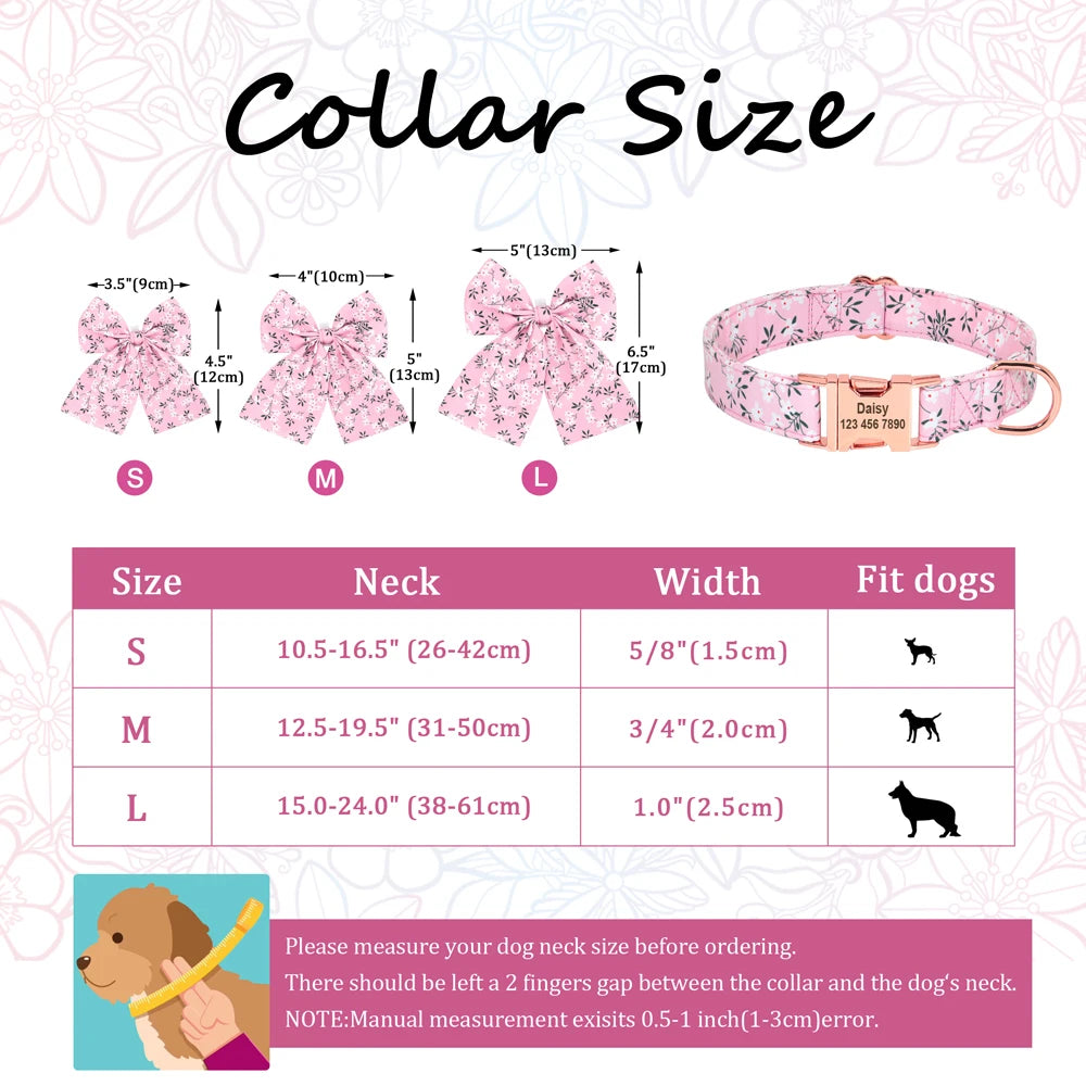 Personalized Puppy Dog Cat Collar with Bowknot – Custom Engraved Nameplate