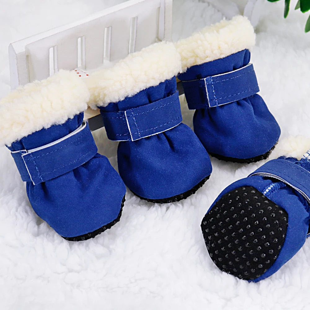 4pcs Pet Dog Shoes – Waterproof Winter Boots with Anti-Slip Soles for Small Dogs