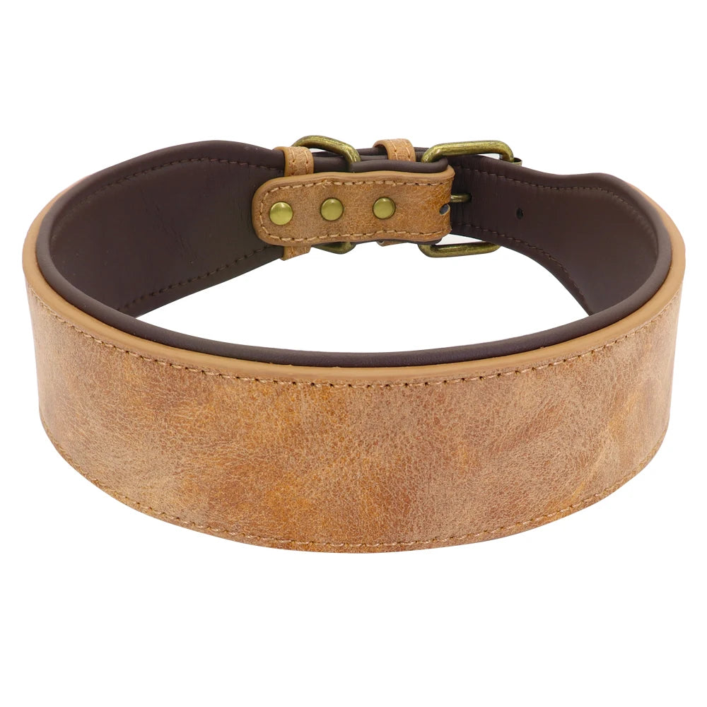 Wide Leather Dog Collar – Soft Padded & Adjustable | Durable Pet Collar for Pitbulls, German Shepherds, Bulldogs & Large Breeds (XL–2XL)